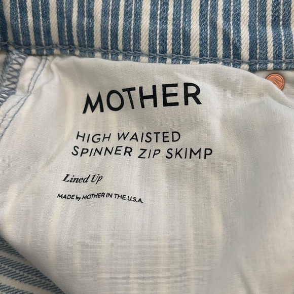 MOTHER Blue and White Flare Jeans with Pinstripe Pattern - Picture 4 of 6